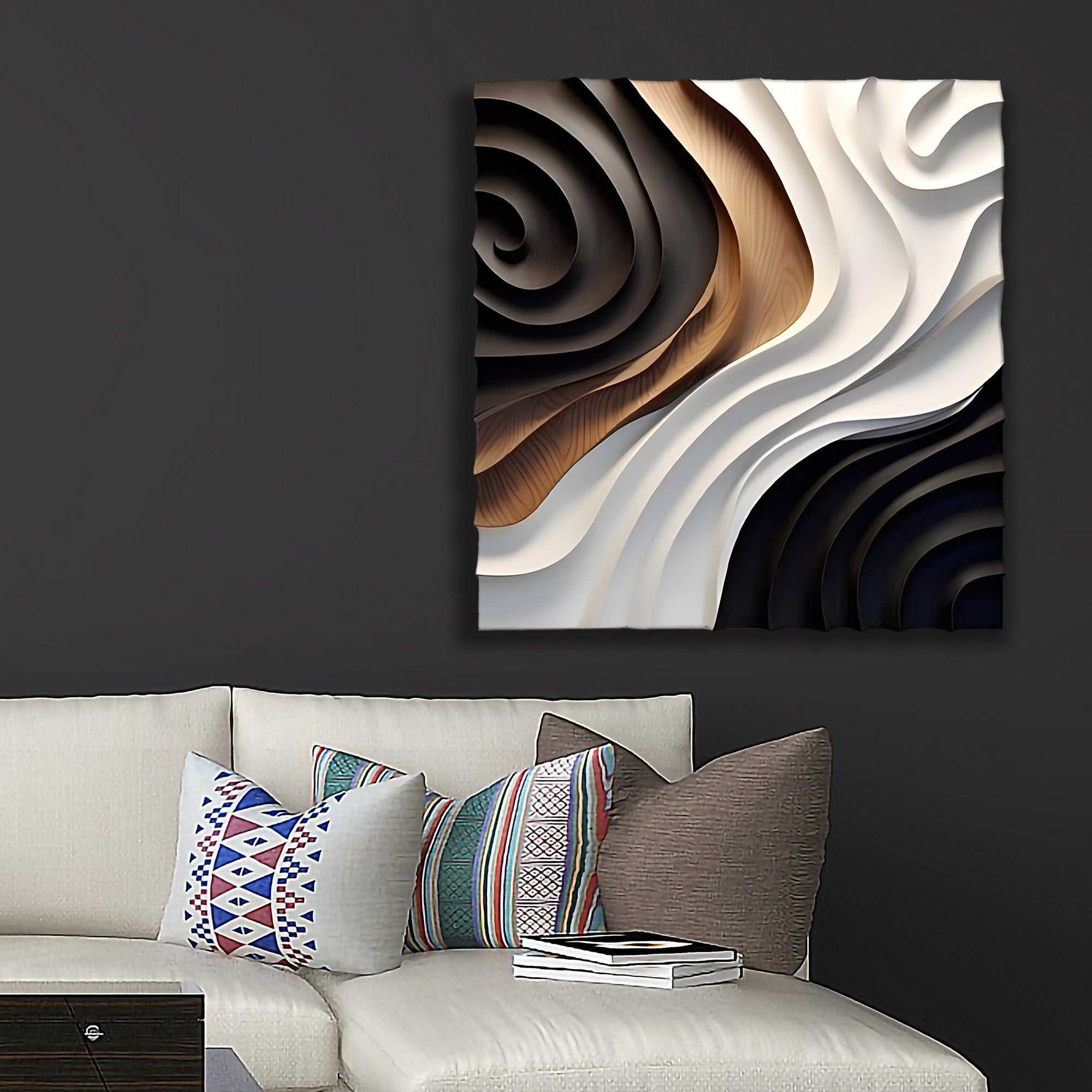 Statement Modern Wall Decor in Black White and Brown