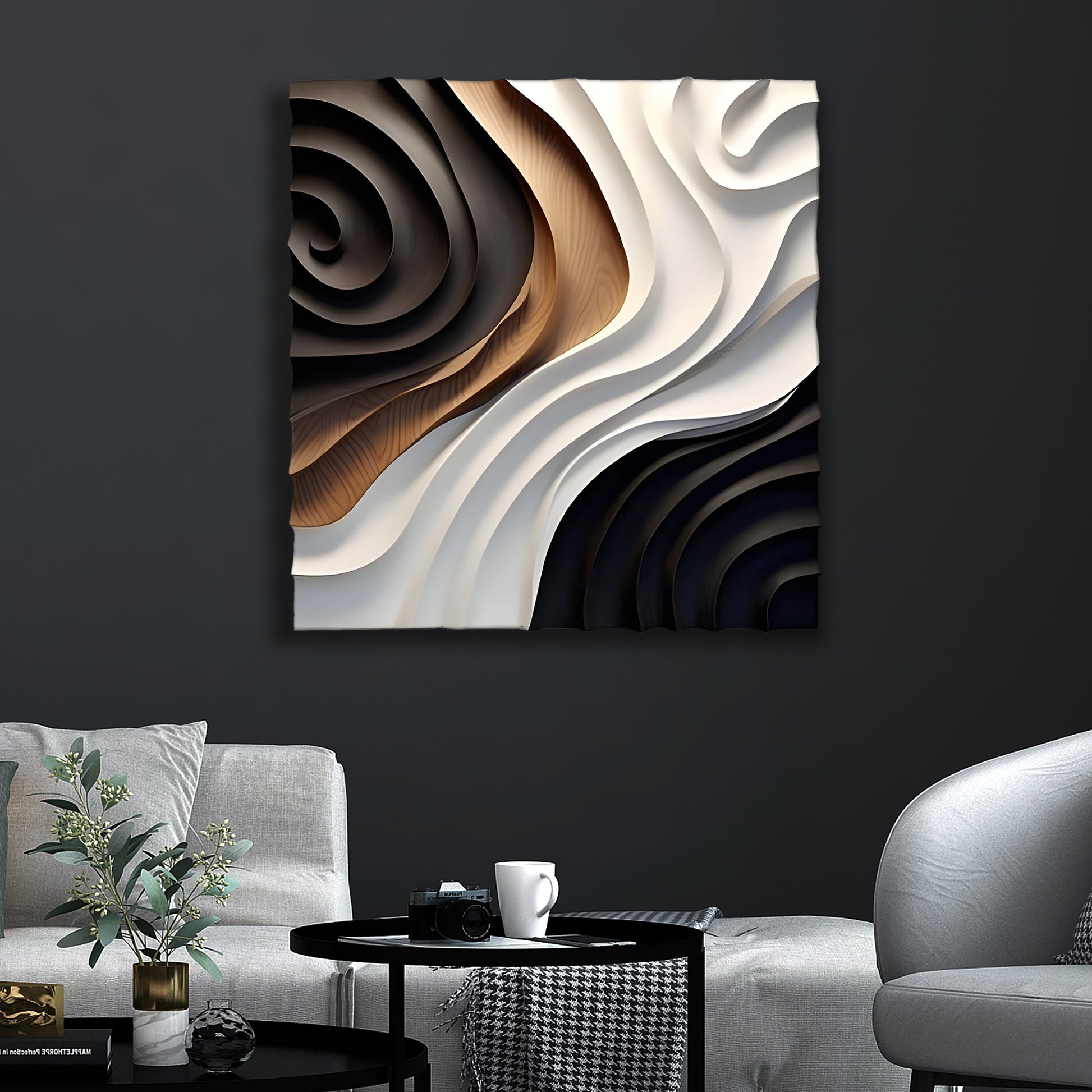 Statement Modern Wall Decor in Black White and Brown
