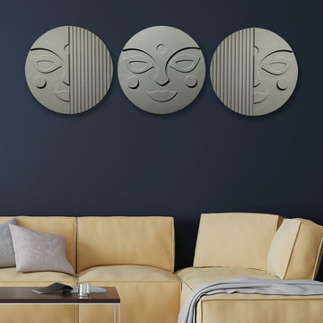 Stylish Round 3D Face Wall Hanging Decor Set