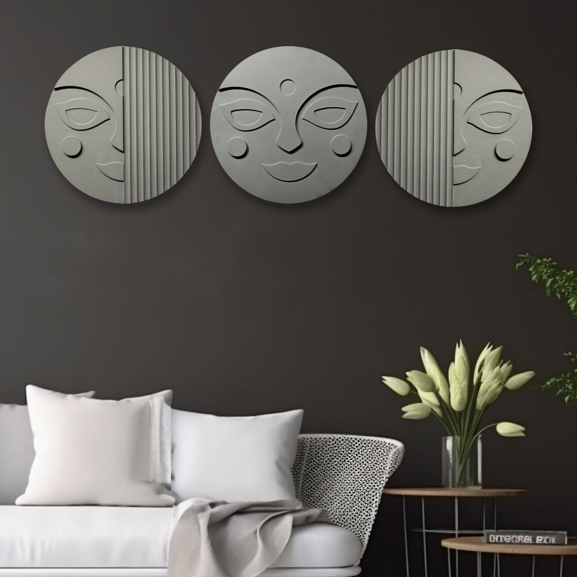 Stylish Round 3D Face Wall Hanging Decor Set