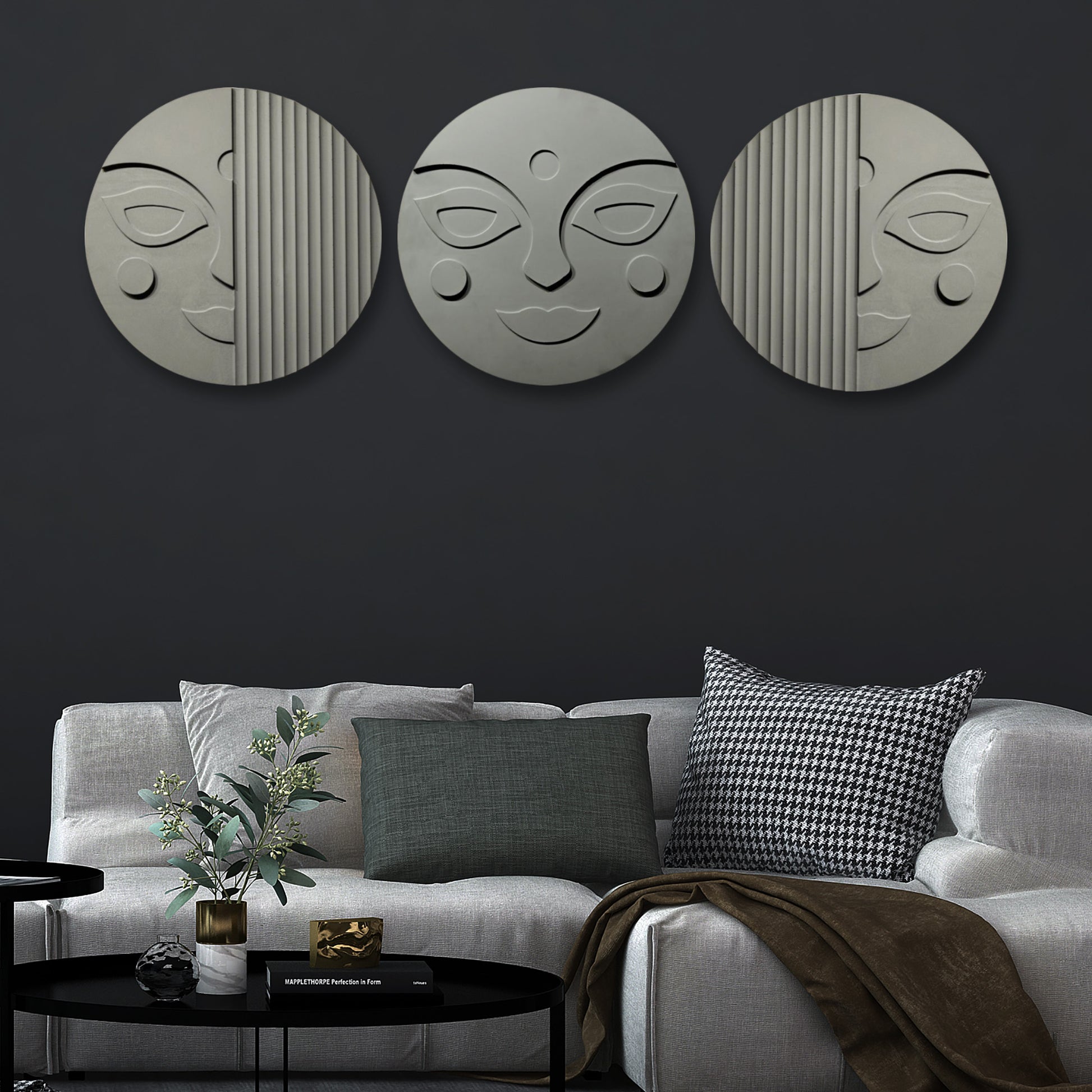 Stylish Round 3D Face Wall Hanging Decor Set