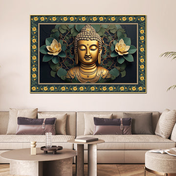Symbol of Peace Gautam Buddha Border Canvas Wall Painting