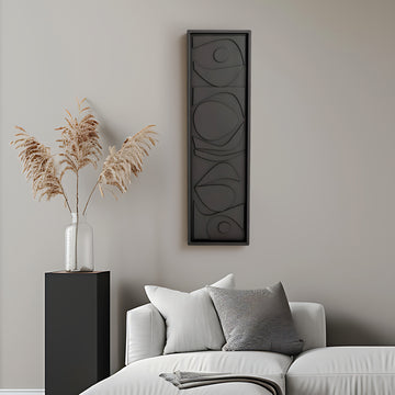 Tall Black 3D Wall Art Panel with Geometric Abstract Design