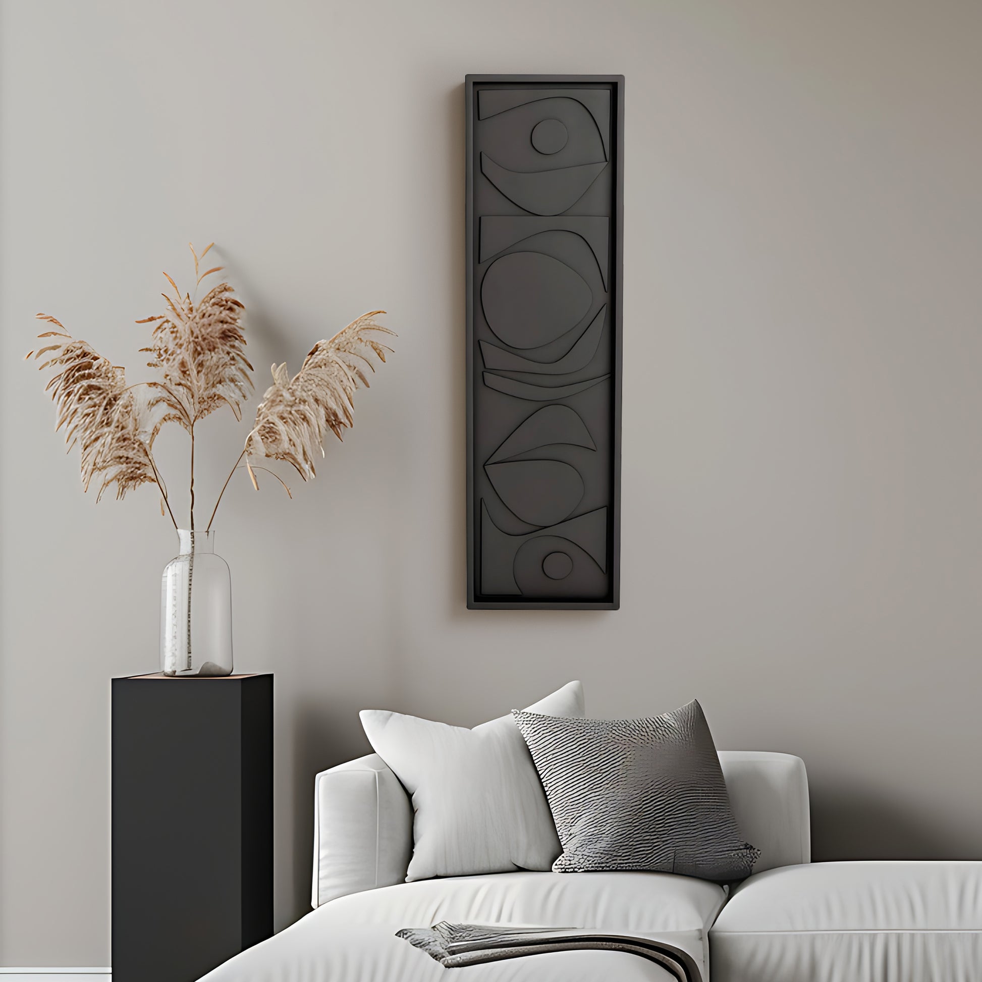 Tall Black 3D Wall Art Panel with Geometric Abstract Design