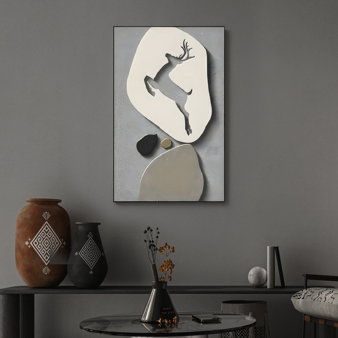 Textured Animal Modern Deer Silhouette 3D Wall Art Home Decor
