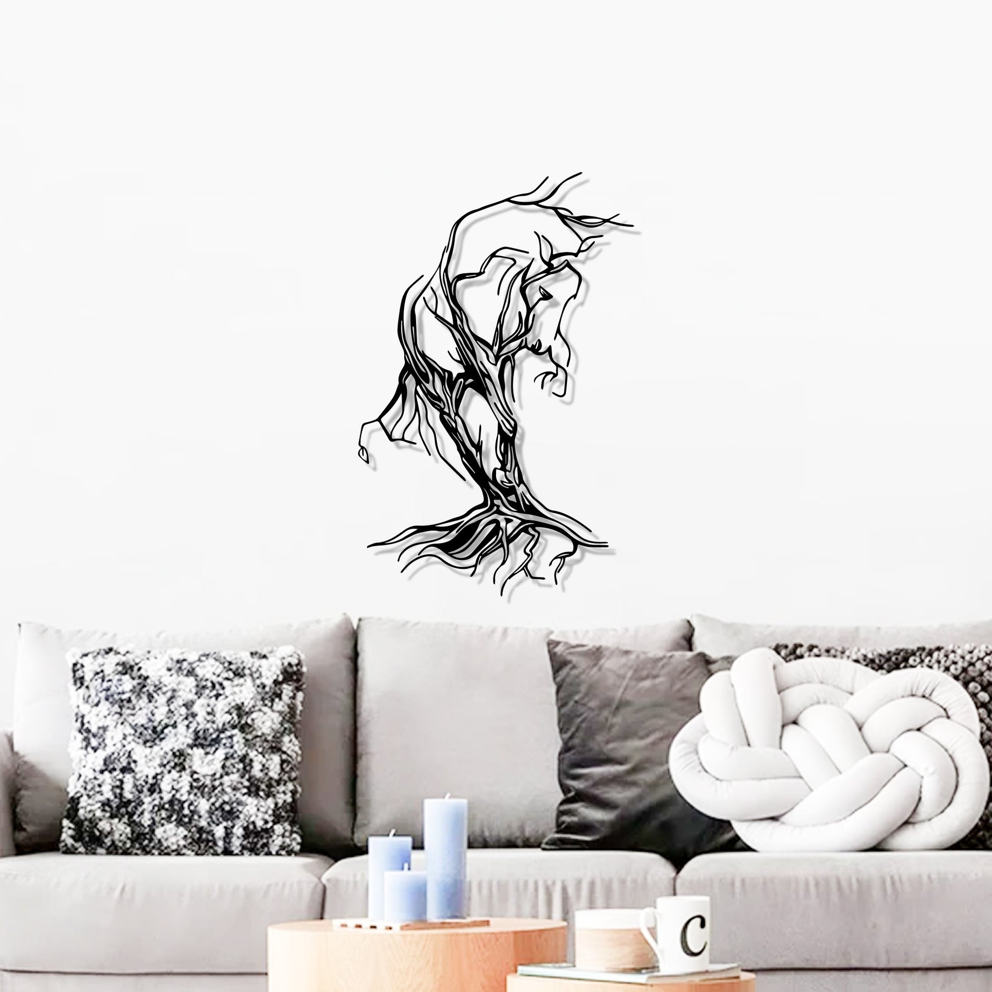 Tree Roots Design Horse Metal Art Wall Decor