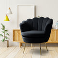 Shell Motif Luxury Design Black Velvet Accent Chair