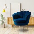 Shell Motif Luxury Style Blue Velvet Accent Chair