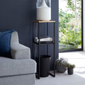 Wood Pedestal 2-Tier Square Shape Black Stand End Side Table