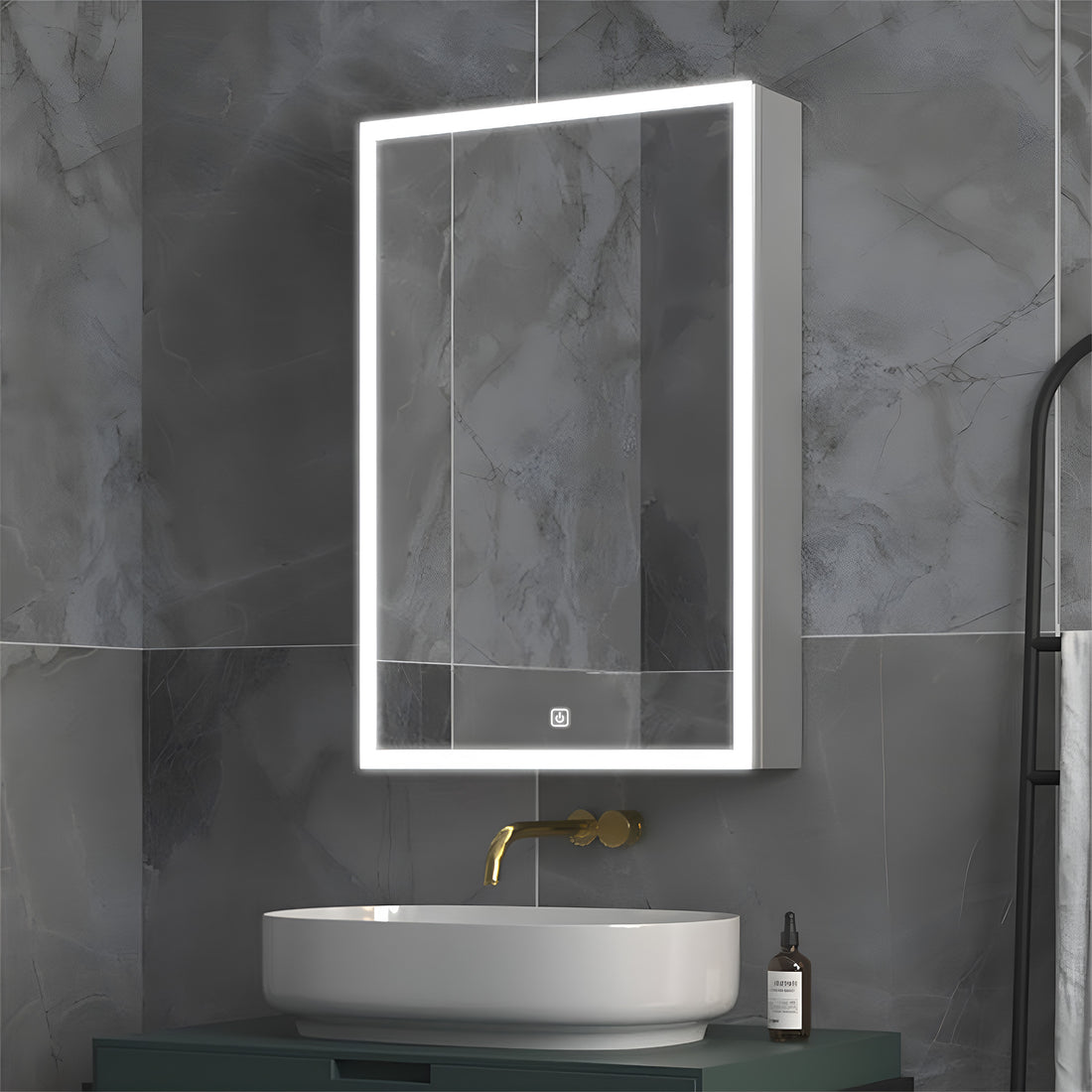 Wall Mounted Bathroom Cabinet Mirror with Bright LED Frame Light