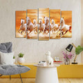 White Running Seven Horses 5 Pieces Premium Wall Painting