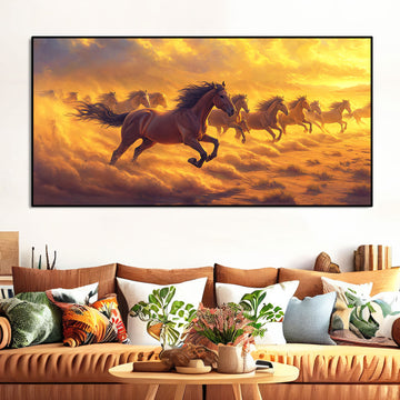 Wild Horses Running at Sunset Wooden Canvas Wall Painting